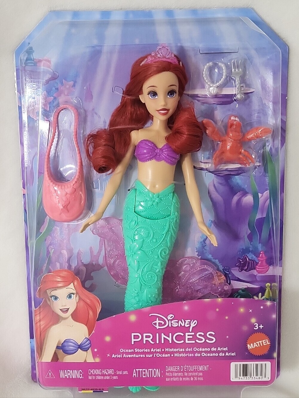 Mattel Disney Princess Ocean Stories Ariel Doll w/ Sebastian, Accessories - Picture 14 of 14